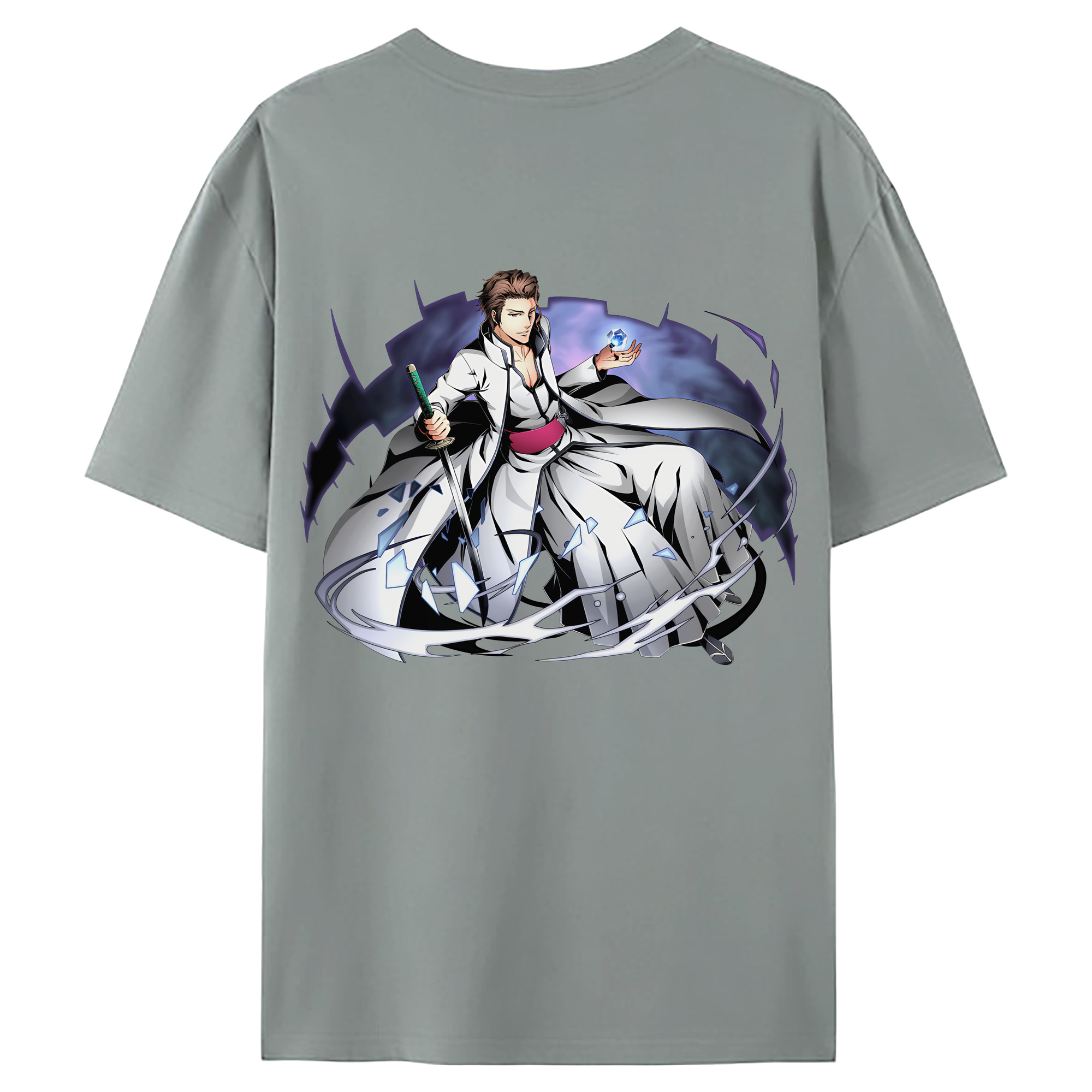 （画像用） ブリーチ 藍染 惣右介（あいぜん そうすけ） BLEACH Aizen Sousuke 綿100％ メンズ半袖Tシャツ（バックプリント） 通気性